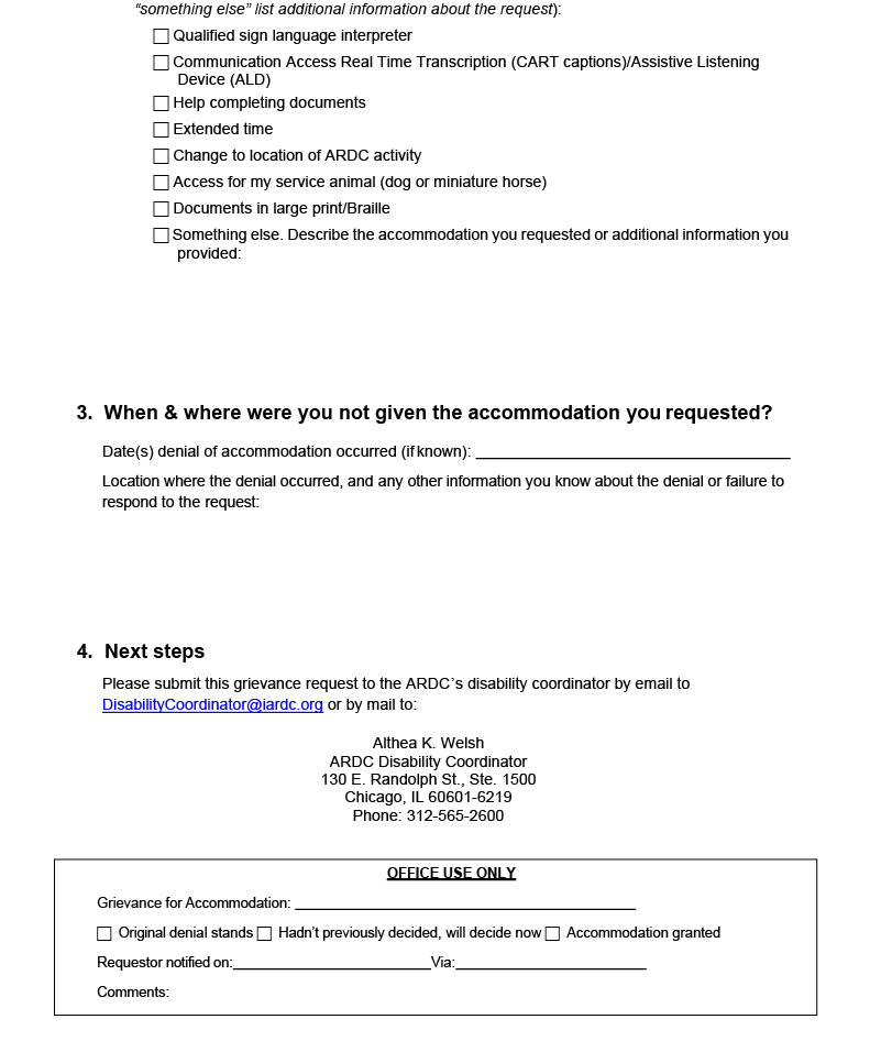 For accessible contents, visit the Grievance Form link